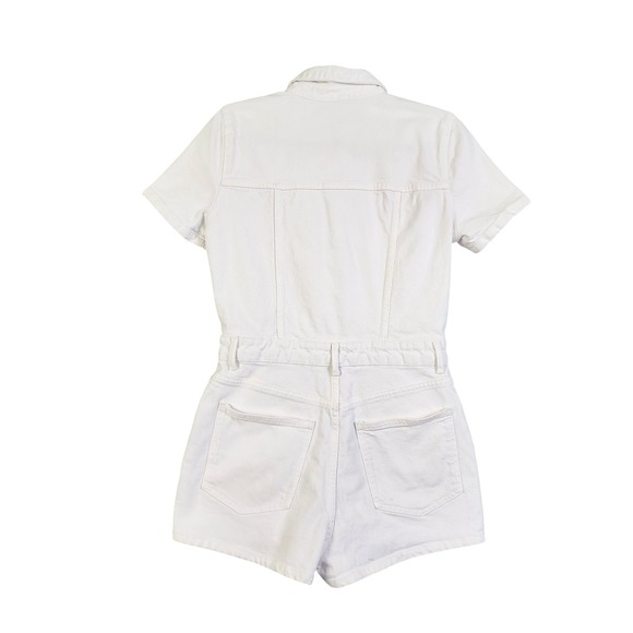 Zara Womens White Denim Romper Size Medium Snap Button Front Utility Boilersuit - Picture 4 of 13